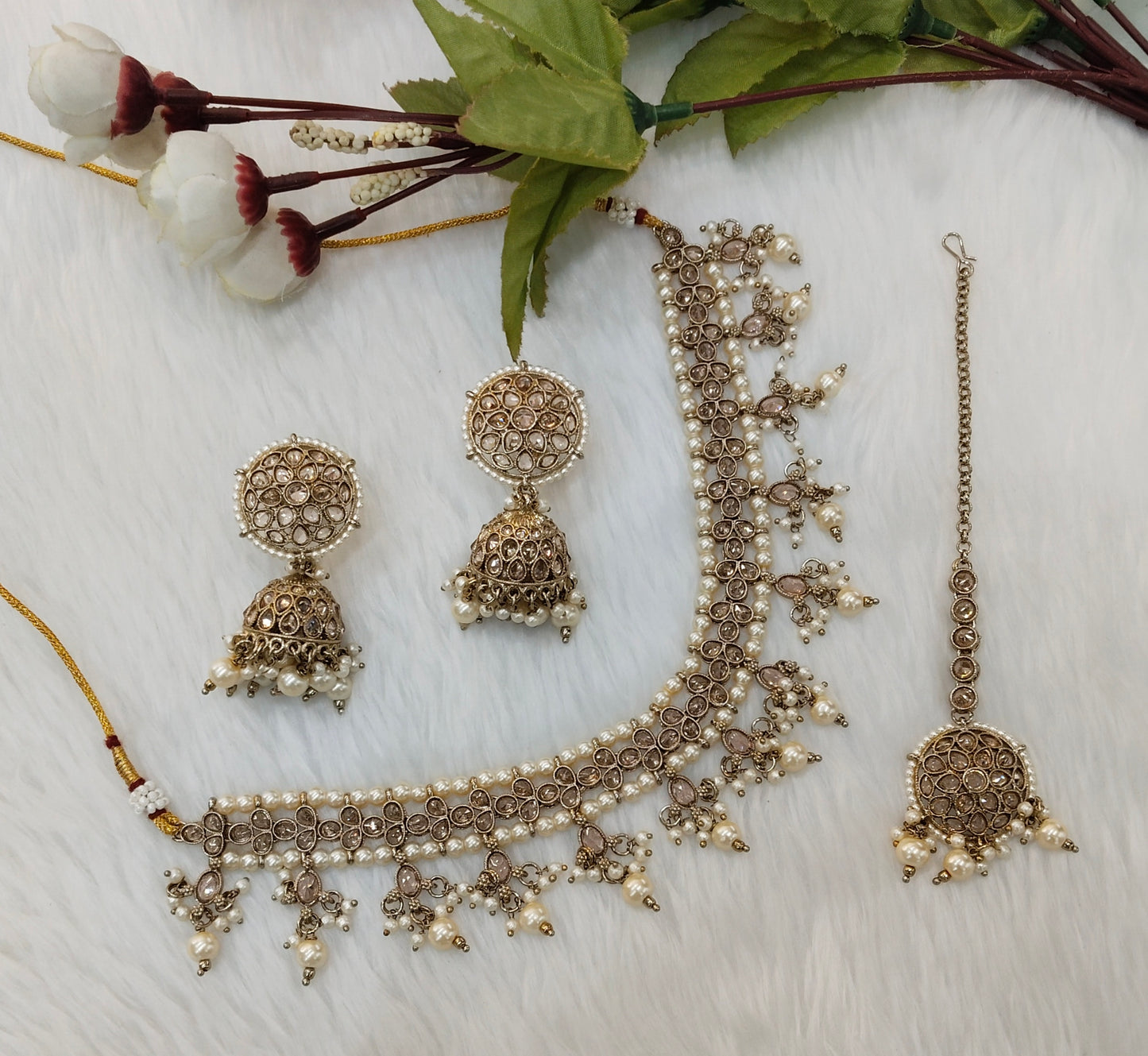 Antique Gold Necklace Indian Jewellery Gurjot Set