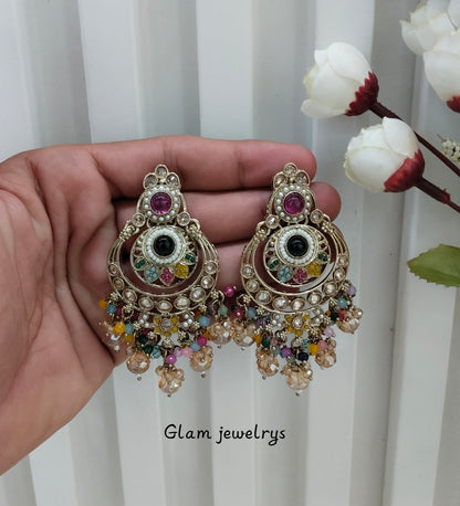 Multi Color Kundan Chandbali Indian Bollywood Dvinder Earrings