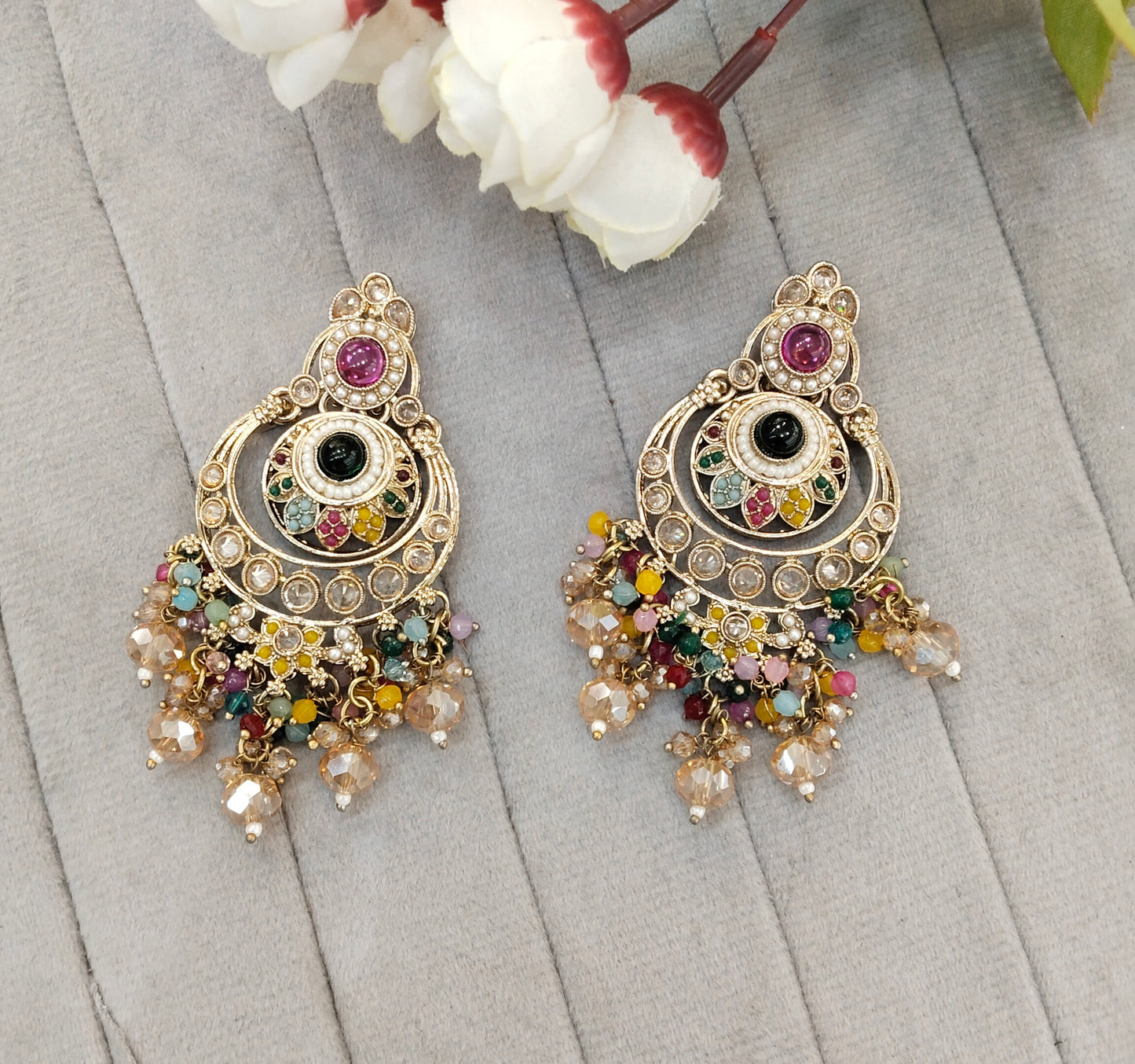 Multi Color Kundan Chandbali Indian Bollywood Dvinder Earrings