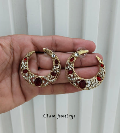 Maroon Kundan Chandbali Indian Bollywood Sukh Earrings
