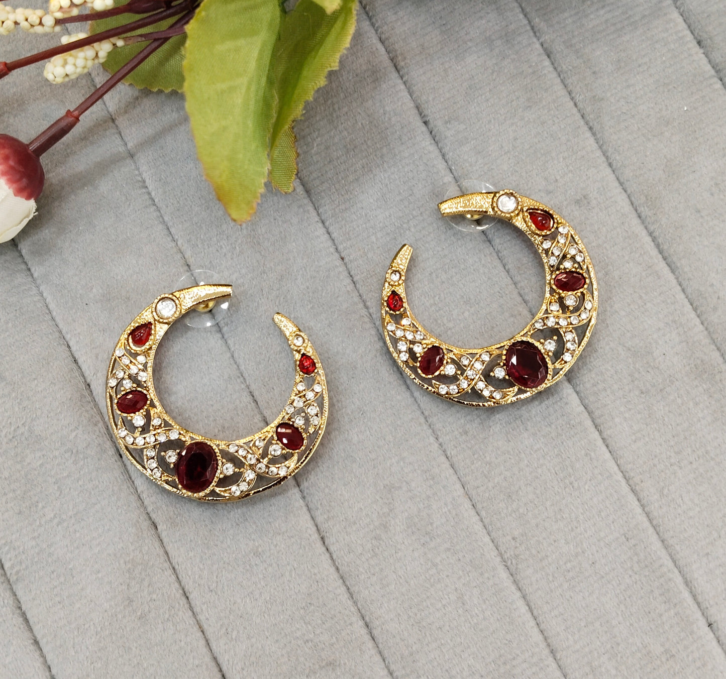 Maroon Kundan Chandbali Indian Bollywood Sukh Earrings