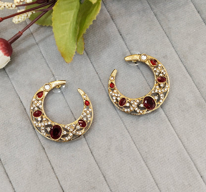 Maroon Kundan Chandbali Indian Bollywood Sukh Earrings
