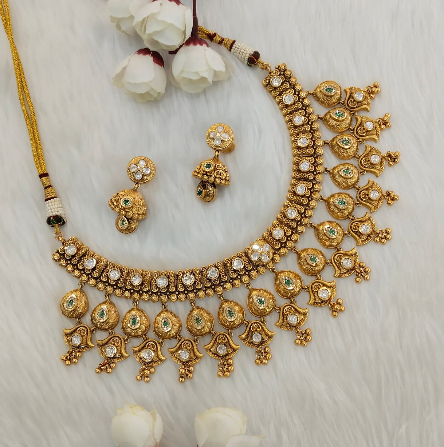 Green Gold Polki Necklace Indian Jewellery Mulajam Set