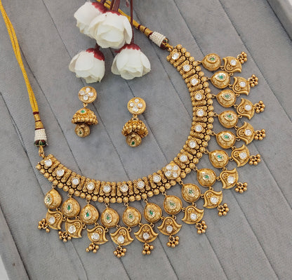 Green Gold Polki Necklace Indian Jewellery Mulajam Set