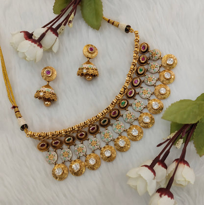 Ruby Green Gold Polki Choker Indian Jewellery Kishu Set