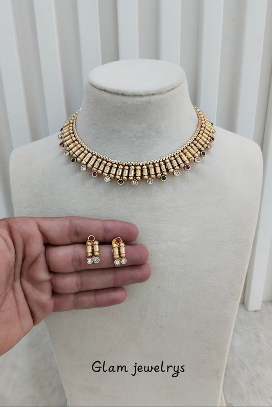 Ruby Green Gold Polki Necklace indian Jewellery Mulajam Set