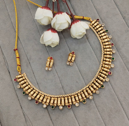 Ruby Green Gold Polki Necklace indian Jewellery Mulajam Set