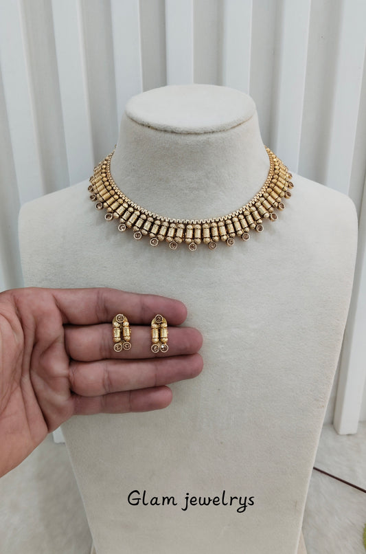 Gold Polki Necklace indian Jewellery Mulajam Set