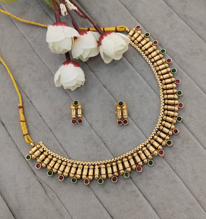 Ruby Green Gold Polki Necklace indian Jewellery Mulajam Set