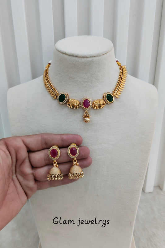 Ruby Green Gold Polki Necklace indian Jewellery Mulajam Set
