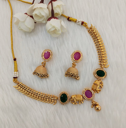 Ruby Green Gold Polki Necklace indian Jewellery Mulajam Set