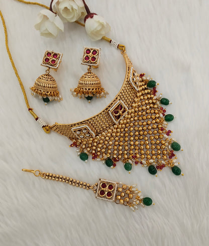 Ruby Green Gold Polki Choker Indian Jewellery Kishu Set