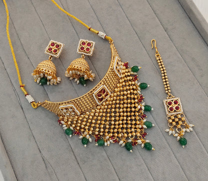Ruby Green Gold Polki Choker Indian Jewellery Kishu Set