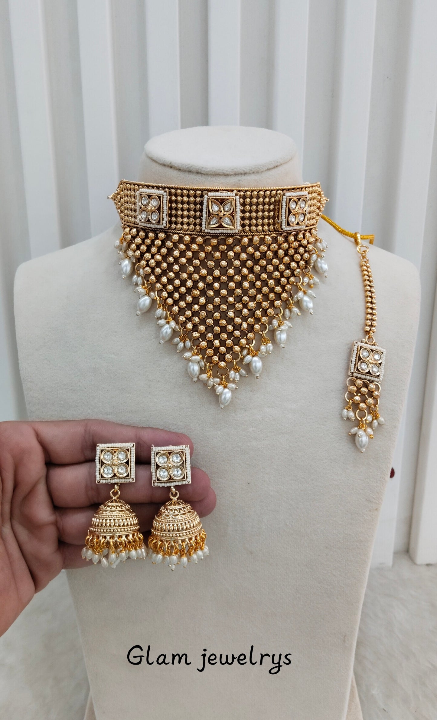 Gold Polki Choker Indian Jewellery Kishu Set