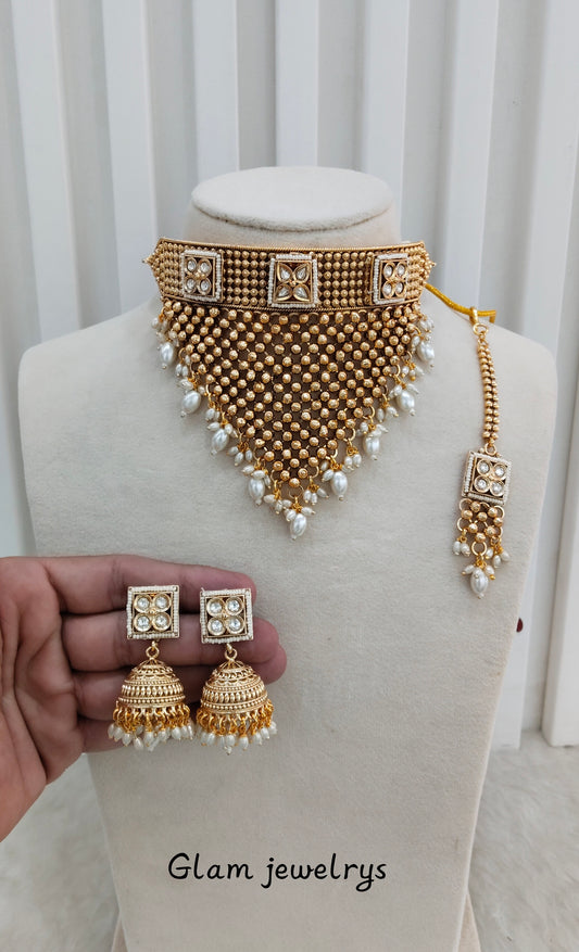Gold Polki Choker Indian Jewellery Kishu Set