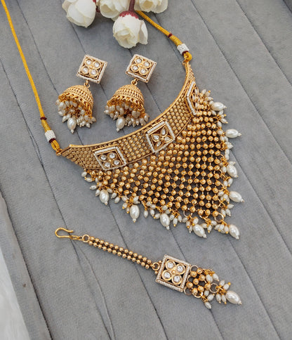 Gold Polki Choker Indian Jewellery Kishu Set