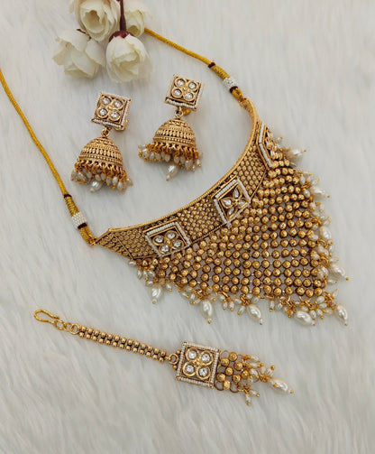 Gold Polki Choker Indian Jewellery Kishu Set