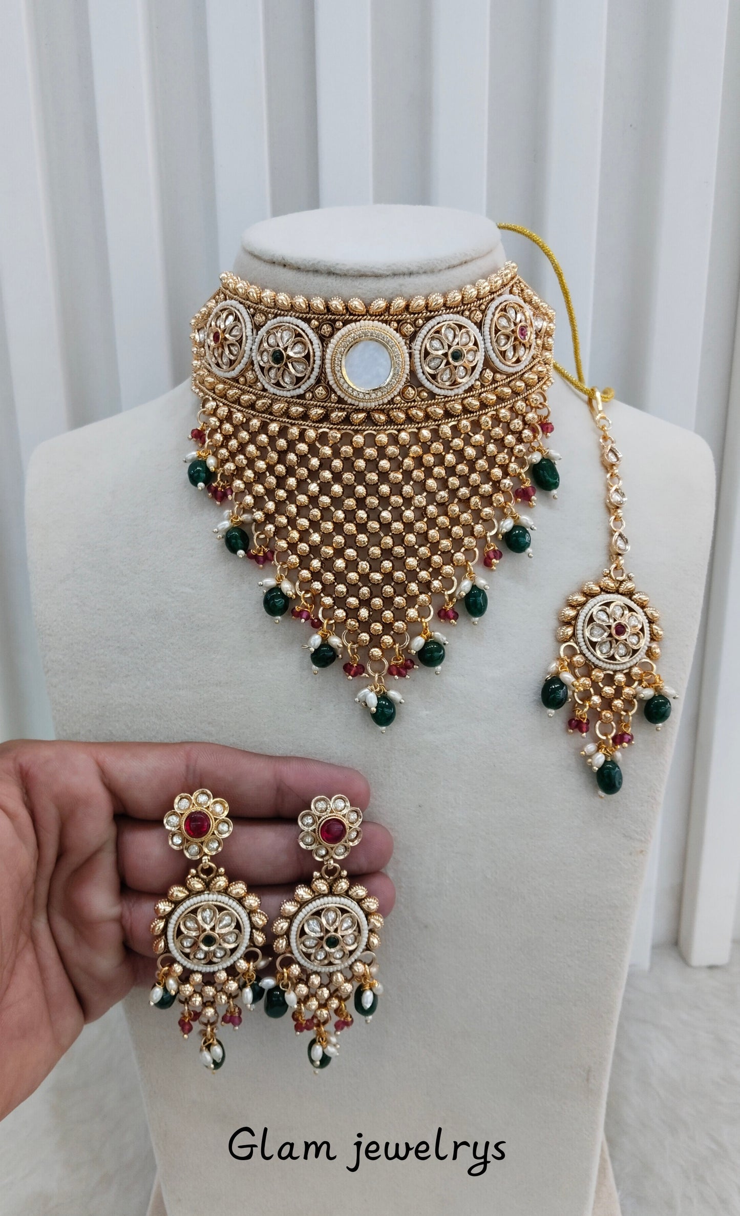 Ruby Green Gold Polki Choker Indian Jewellery Kishu Set