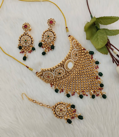 Ruby Green Gold Polki Choker Indian Jewellery Kishu Set