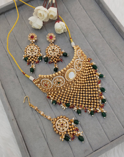 Ruby Green Gold Polki Choker Indian Jewellery Kishu Set