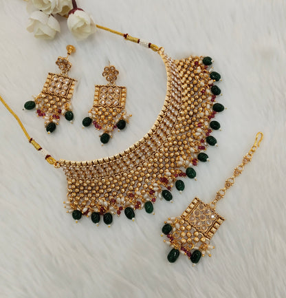 Green Gold Polki Choker Indian Jewellery Kishu Set