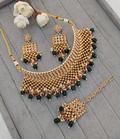 Green Gold Polki Choker Indian Jewellery Kishu Set