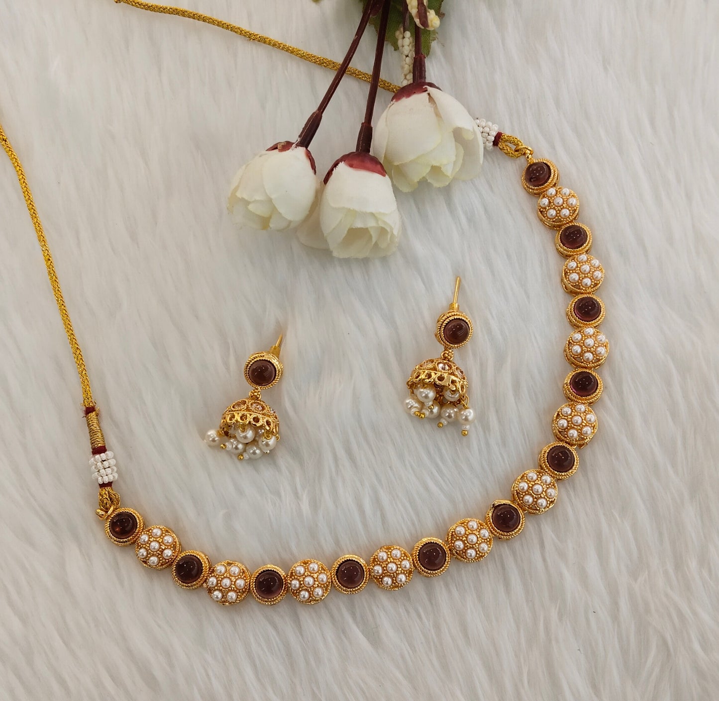 Maroon Gold Polki Necklace Indian Jewellery Kataria Set