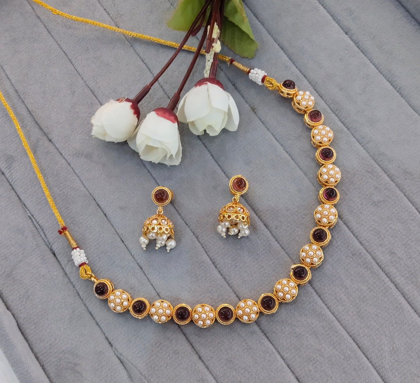 Maroon Gold Polki Necklace Indian Jewellery Kataria Set