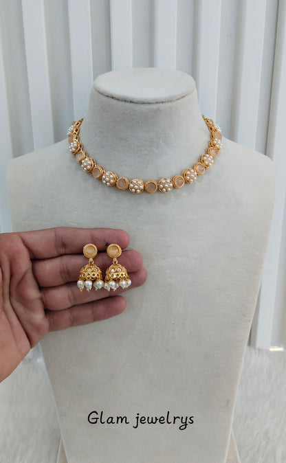 Pink Gold Polki Necklace Indian Jewellery Kataria Set