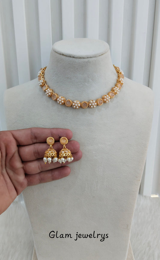 Pink Gold Polki Necklace Indian Jewellery Kataria Set
