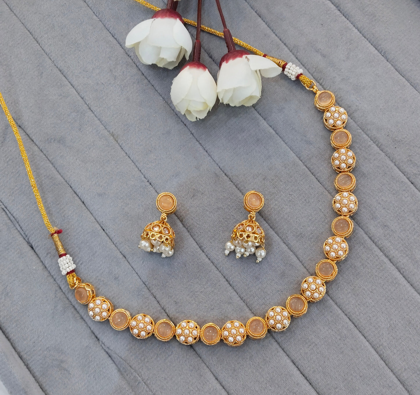 Pink Gold Polki Necklace Indian Jewellery Kataria Set