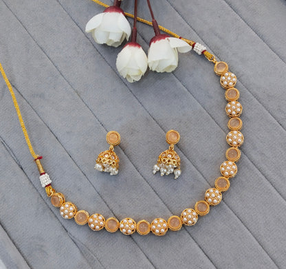 Pink Gold Polki Necklace Indian Jewellery Kataria Set