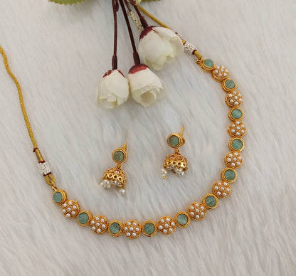 Sky Blue Gold Polki Necklace Indian Jewellery Kataria Set