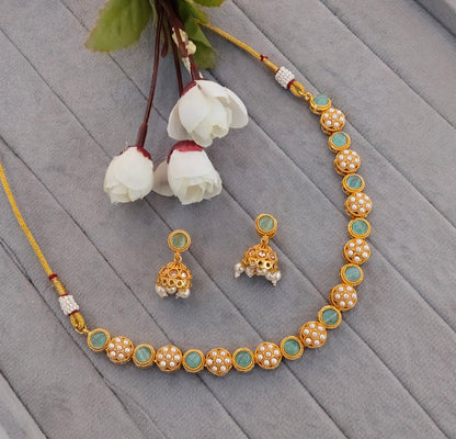 Sky Blue Gold Polki Necklace Indian Jewellery Kataria Set