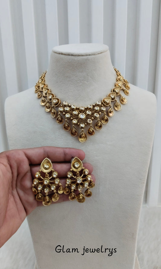 Gold Polki Kundan Necklace Indian Jewellery Kataria Set