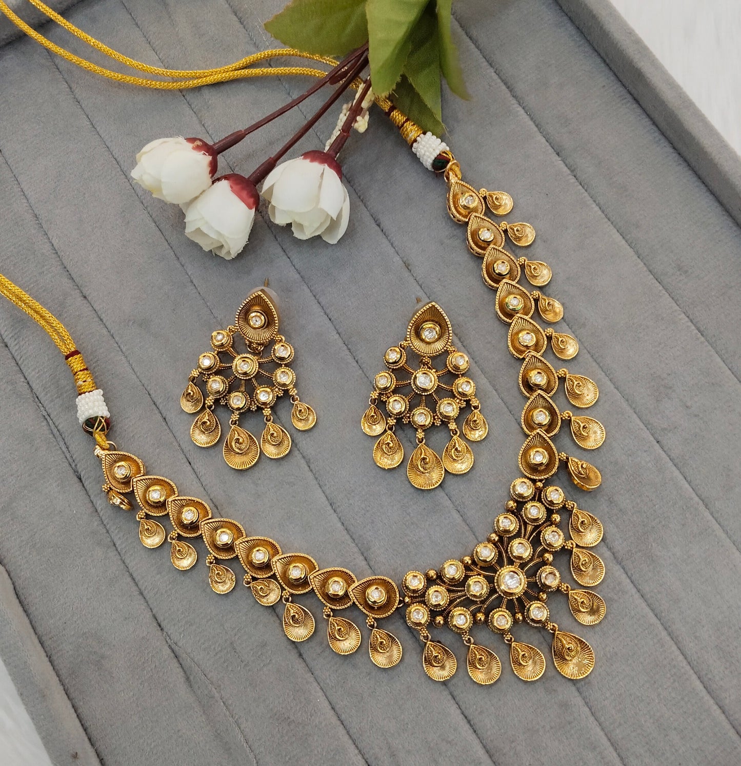 Gold Polki Kundan Necklace Indian Jewellery Kataria Set