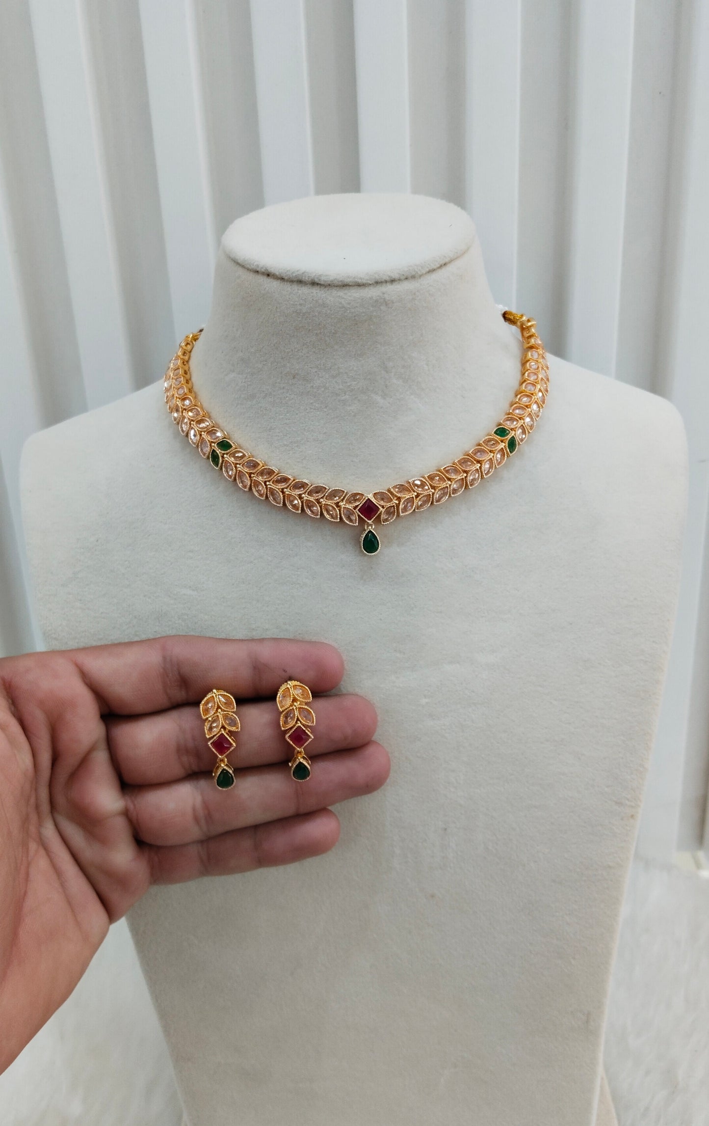 Ruby Green Gold Polki Necklace Indian Jewellery Kataria Set