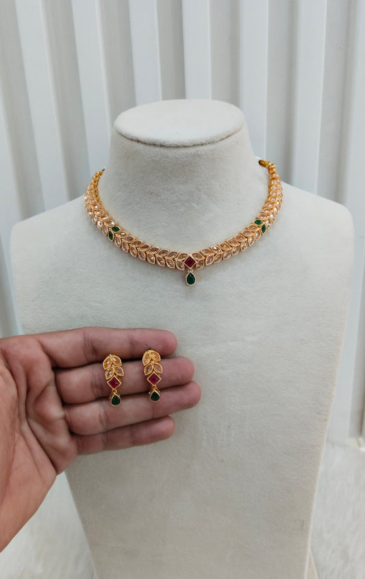Ruby Green Gold Polki Necklace Indian Jewellery Kataria Set