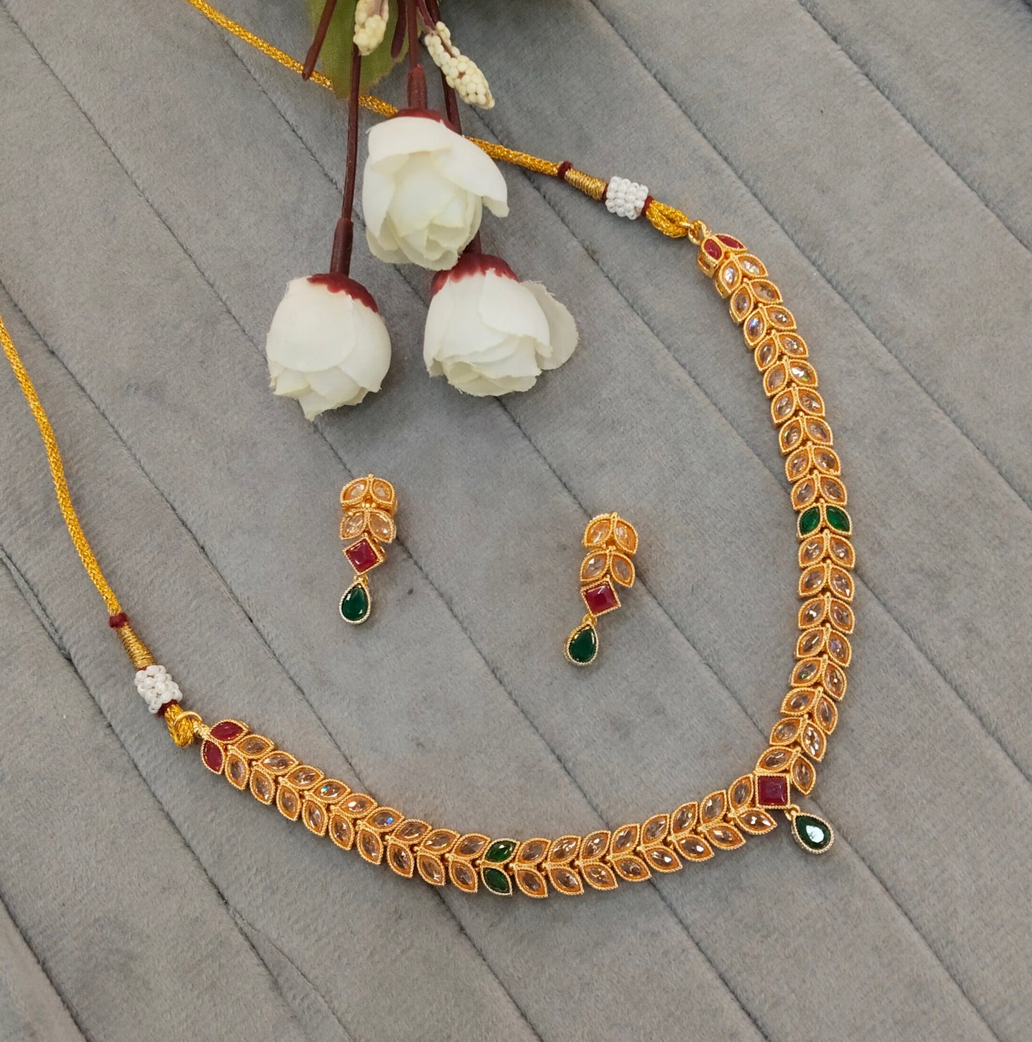 Ruby Green Gold Polki Necklace Indian Jewellery Kataria Set