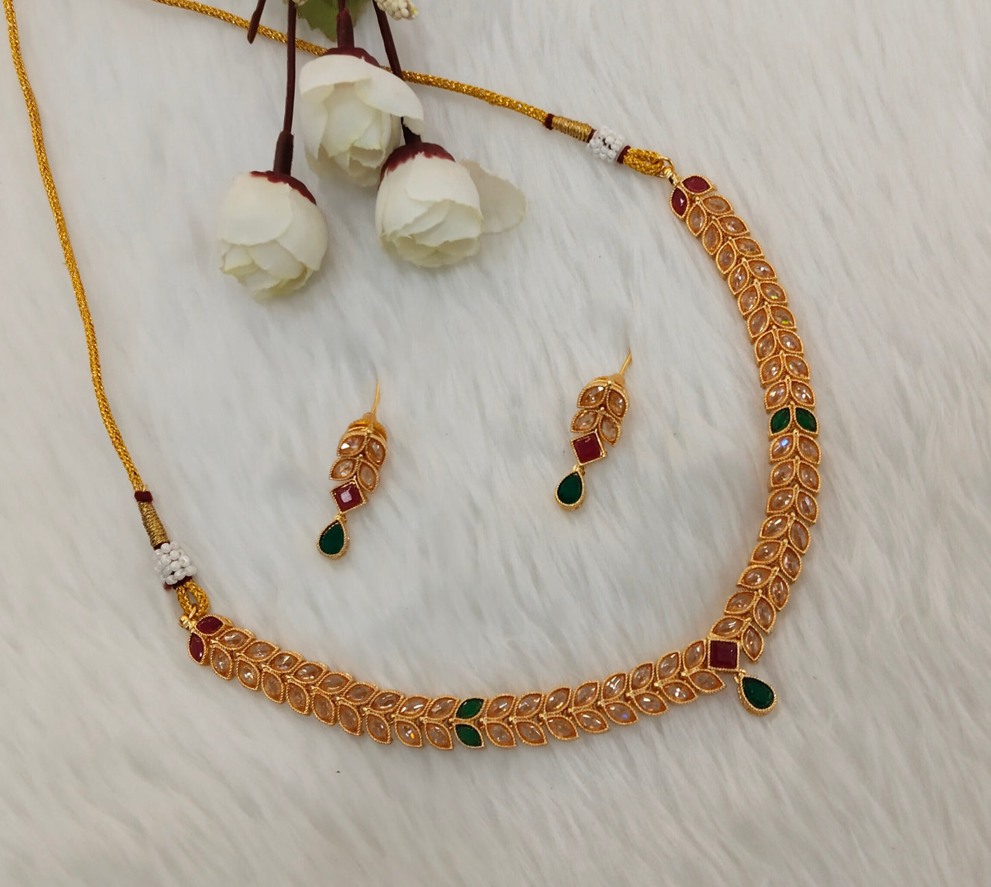 Ruby Green Gold Polki Necklace Indian Jewellery Kataria Set