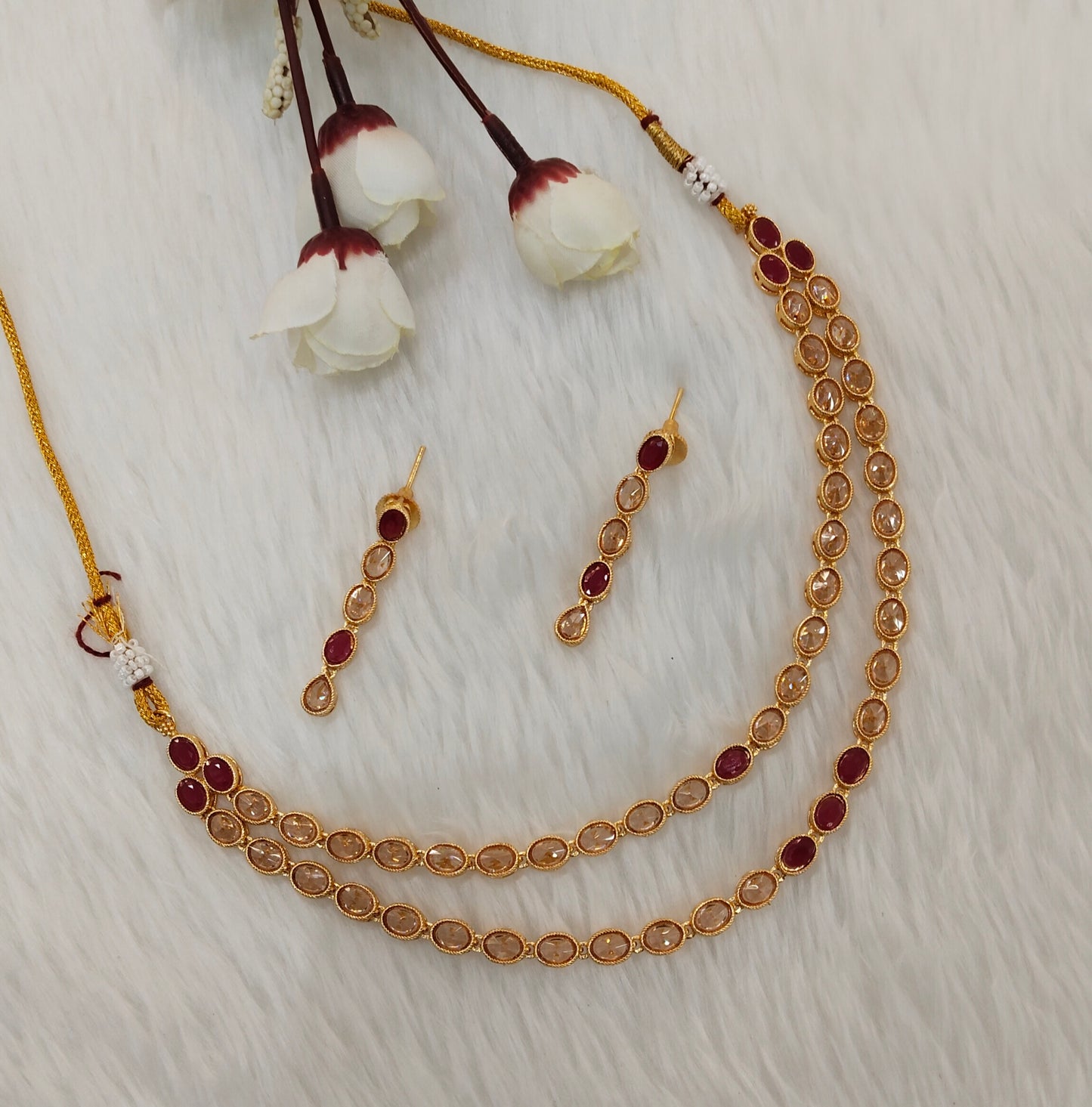 Ruby Gold Polki  Necklace Indian Jewellery Kataria Set