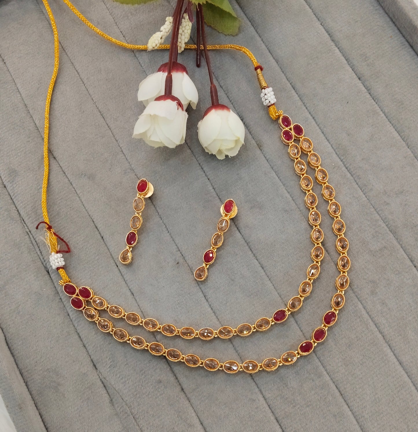 Ruby Gold Polki  Necklace Indian Jewellery Kataria Set