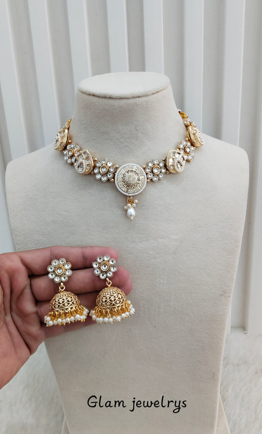 Gold Polki Necklace Indian Jewellery Gurleen Set