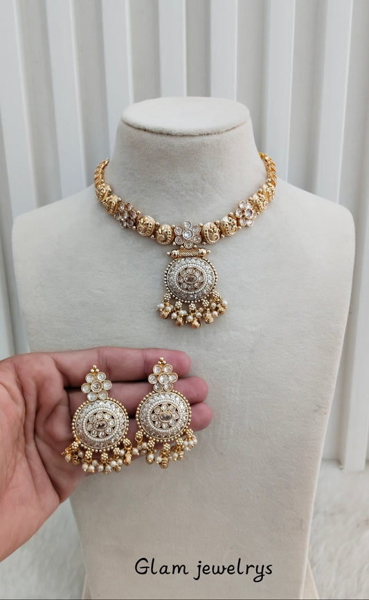 Gold Polki Necklace Indian Jewellery Gurleen Set