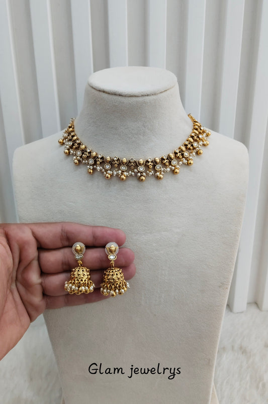 Gold Polki Necklace Indian Jewellery Gurleen Set