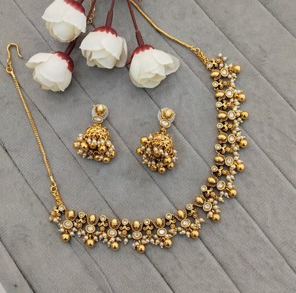 Gold Polki Necklace Indian Jewellery Gurleen Set