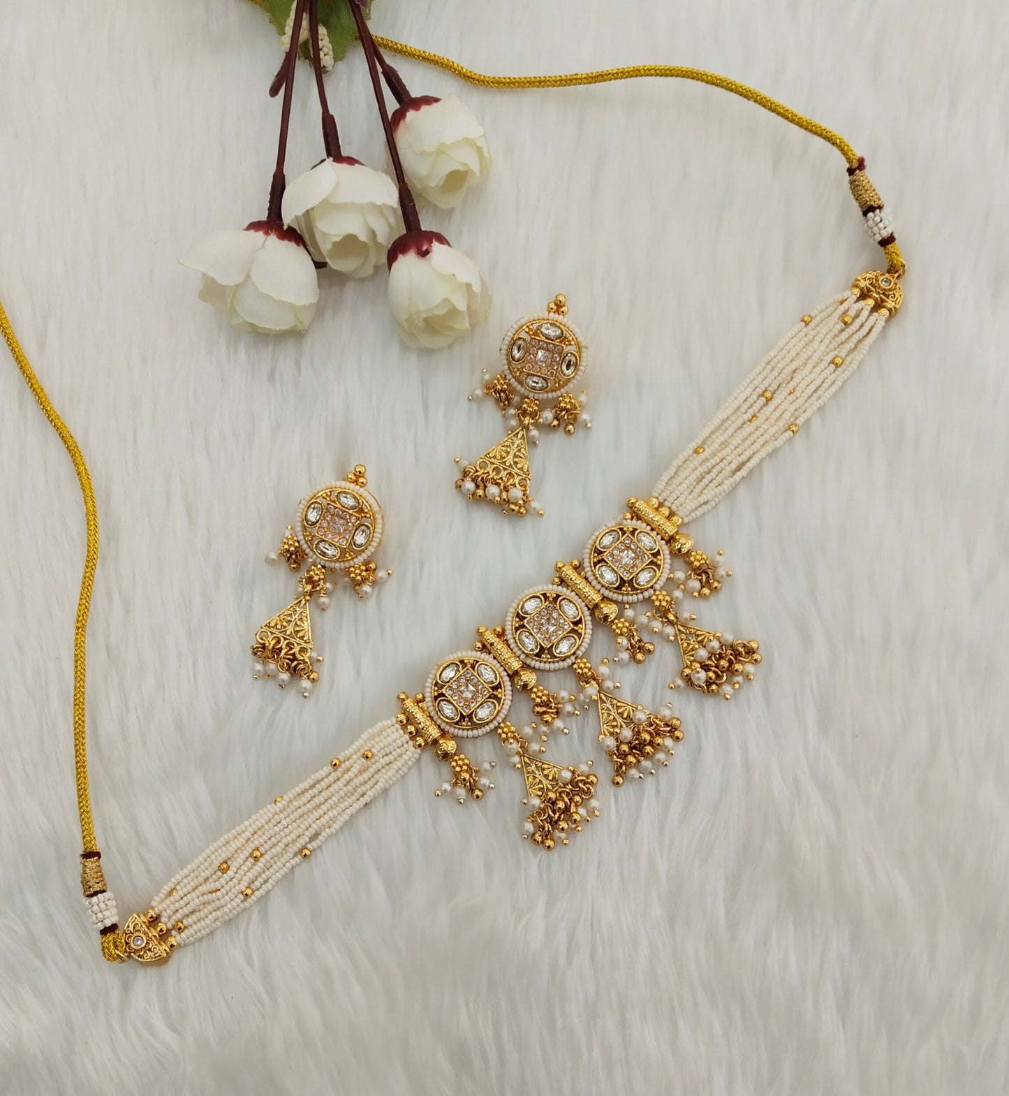 White Gold Polki Choker indian Jewellery Gurleen Set