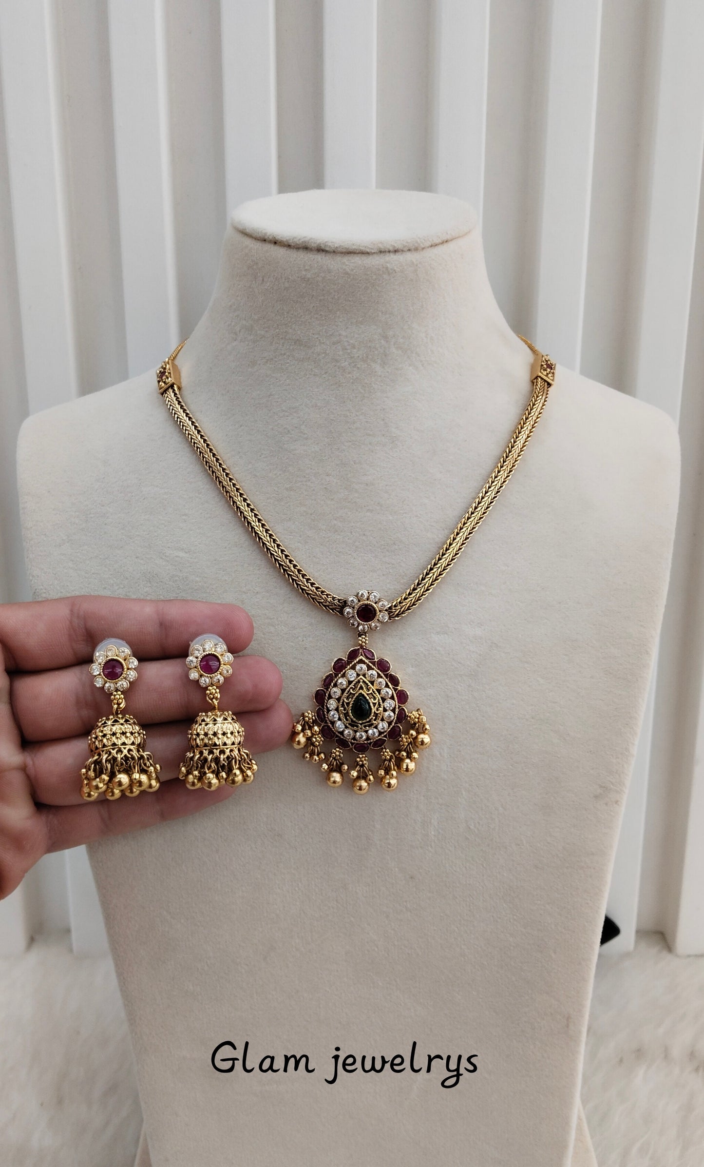 Ruby Green Gold Polki Necklace Indian Jewellery Gurleen Set