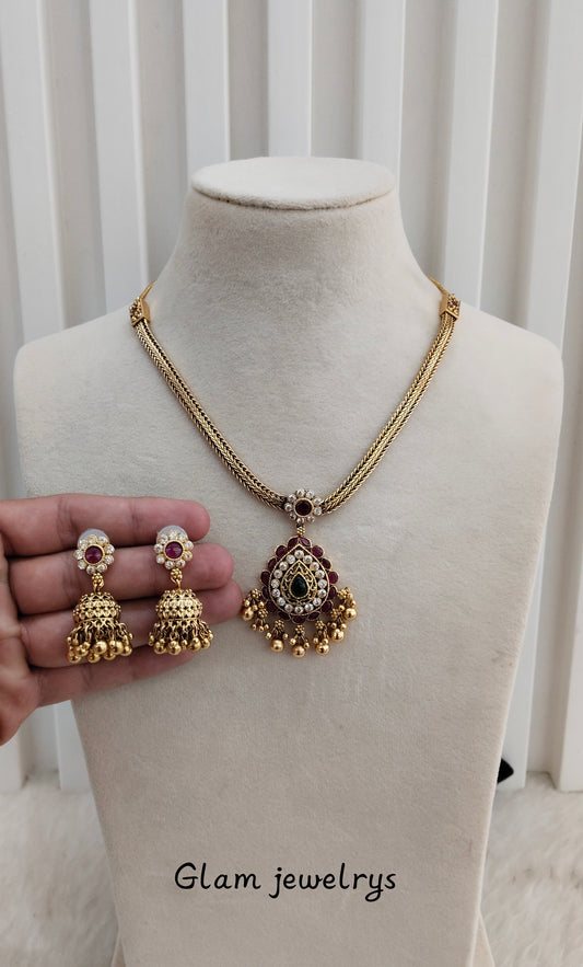 Ruby Green Gold Polki Necklace Indian Jewellery Gurleen Set