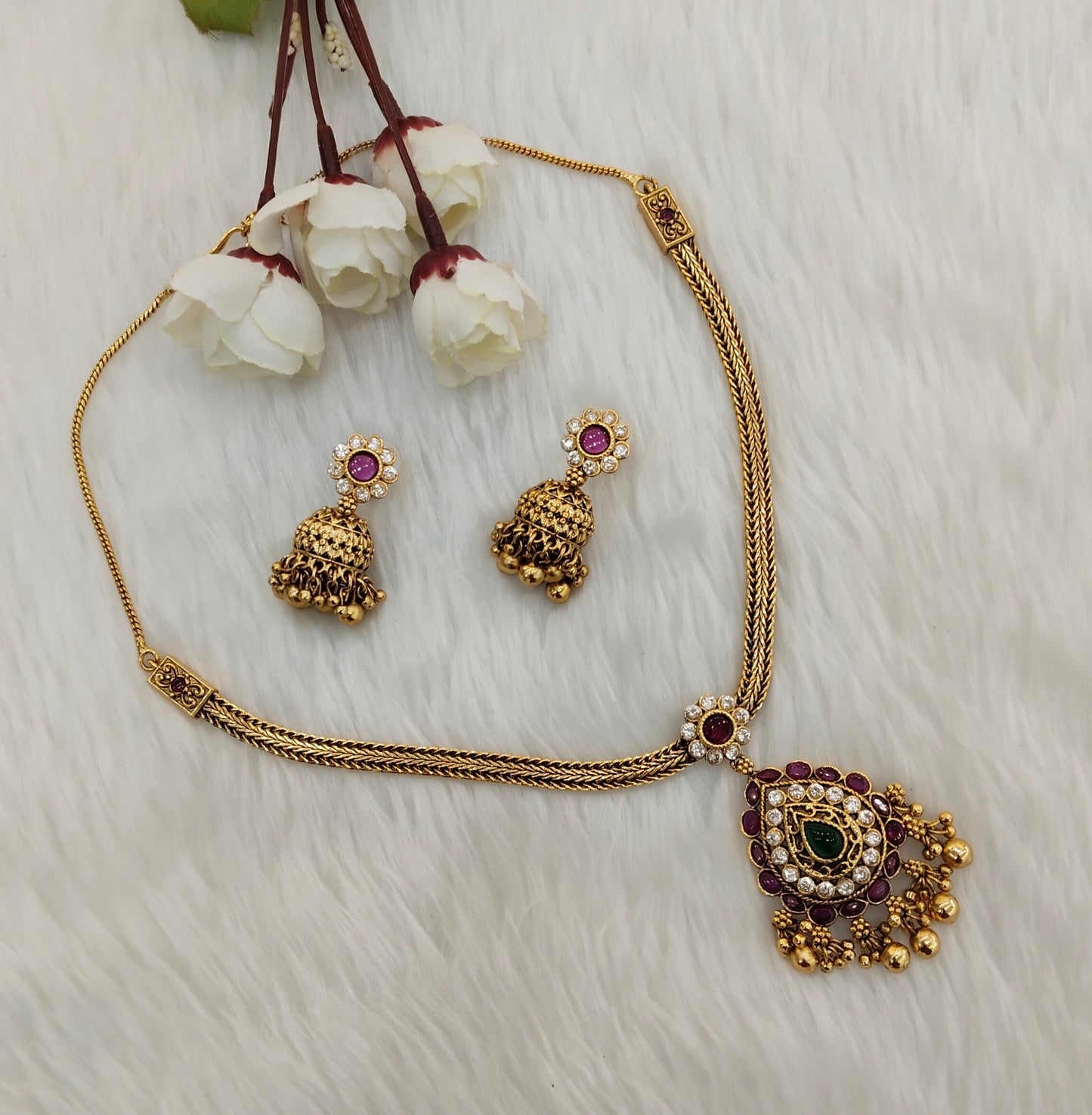 Ruby Green Gold Polki Necklace Indian Jewellery Gurleen Set